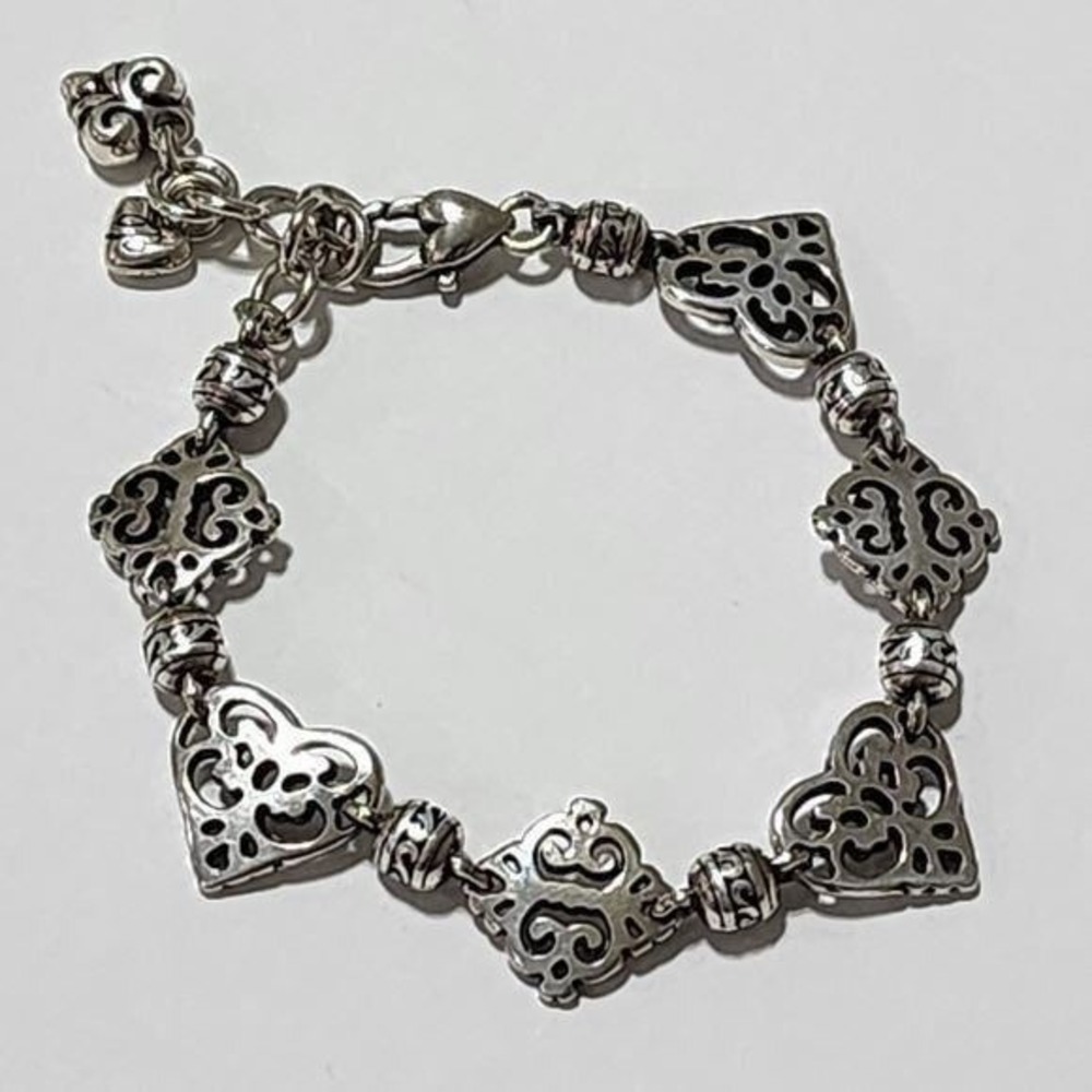 Brighton‎ retired Geneva Silver Plated Heart & Scroll Charm Bracelet